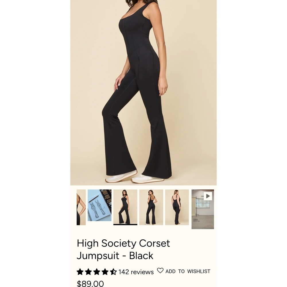 Popflex High Society Corset Jumpsuit Black XL 35 Inseam G1031 Flare Leg Onesie
